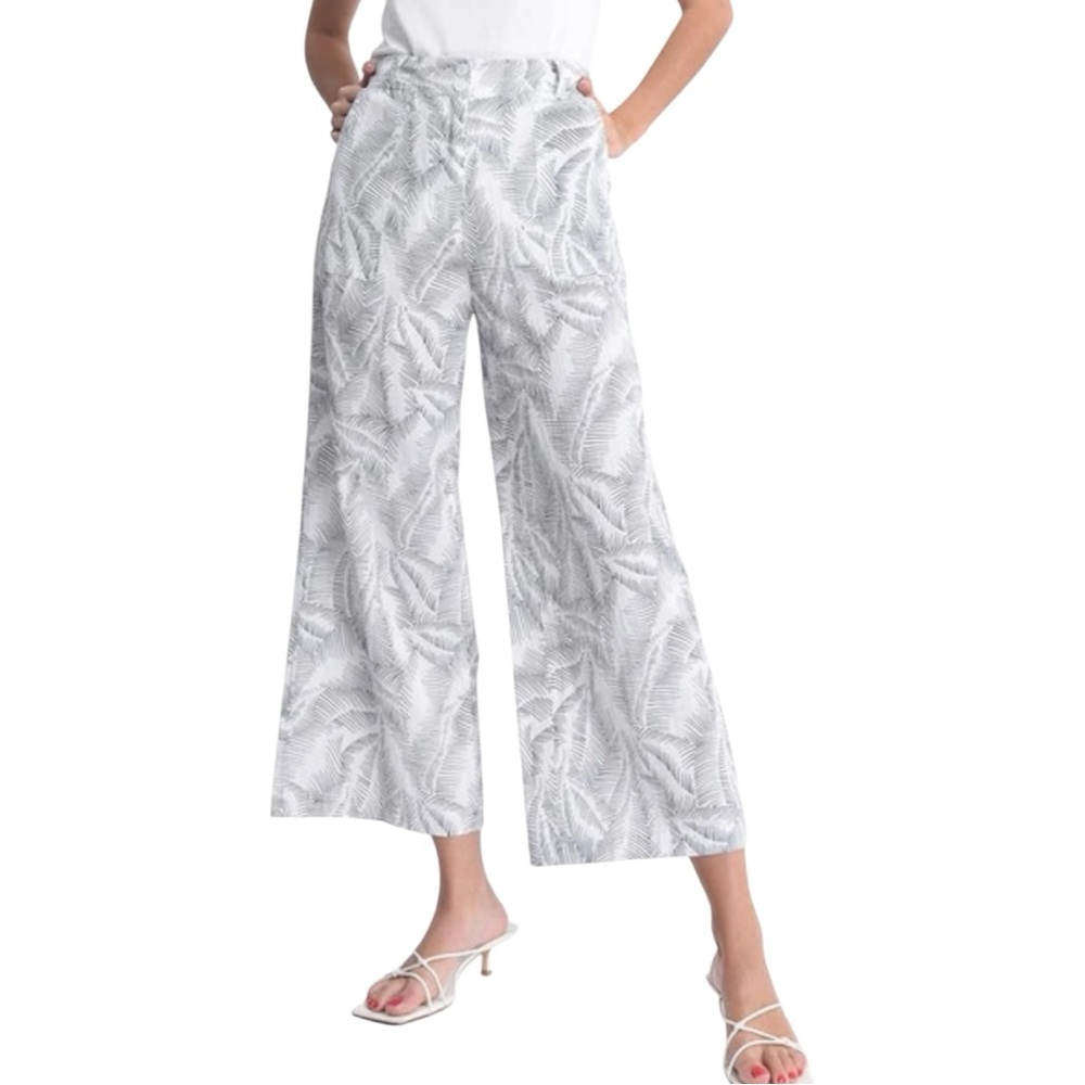 Molly Bracken Women’s Palm Print Wide Leg Cropped Pants Sz 30